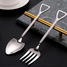 스텐 삽모양 스푼 포크 5개세트 케이크 홈카페 카페스푼 디저트 요거트 아이스크림 스푼, 사각형