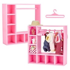 UNICRAFTALE 2세트 화이트 인형 옷 옷장 20개 행거 미니 정리함 플라스틱 모델 마이크로 풍경 인형의 집 액세서리 장식용_166126, 핑크_166126