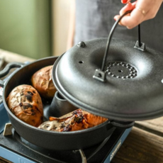 무쇠 직화 냄비 주물 굽는 간식 무쇠 고구마 냄비 캠핑 다용도 로스팅 주방 소형 용품 조리, 무쇠 직화냄비28cm