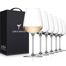 LUNA & MANTHA 와인 잔 6개 세트 긴 스템이 있는 크리스탈 화이트 잔 수제 불어 414ml(14온스) 매일 사용 아버지의 날 결혼 기념일 또는 생일을 위한, White Wine-14oz (6 Count)