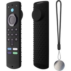 파이어 TV 스틱용 실리콘 리모컨 커버 3세대 2021 /파이어 스틱 4k Max 케이스 미끄럼 방지 보호 마그네틱 기술이 적용된 슬리브 (글로우 그린), Black, 1개