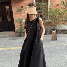 여성 롱 나시 원피스 린넨 백트임 휴양지룩 루즈핏