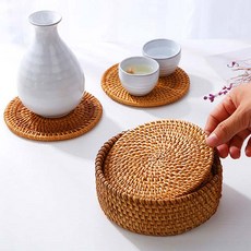 브리스크스타일 라탄 원형 홈카페 티 코스터 컵받침 6p, 혼합색상, 6개