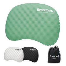 BreezCamp 공기 주입식 캠핑 베개 여행용 블로우 업 에어 목 요추 지지 초경량 컴팩트 야외 하이킹 배낭여행 자동차 해변 비행기 수면 필수품 블랙, 2-초록색.