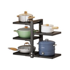 居家cheaper 可調式五層雙向鍋具架/下水槽架/檯面收納架/菜架/廚房架/書架/桌上架/鍋蓋架/調味料架/盆栽架, 曜石黑, 1個