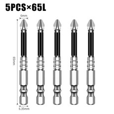 K5 미끄럼 방지 고경도 비트 S2 강력한 자기 5A 검정색 크로스 전기 드릴 스크루 드라이버, 5PCS 65L, 1개