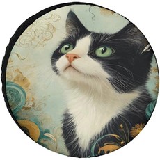 우아한 고양이 꽃무늬 스페어 타이어 커버 방수 캠퍼 휠 보호대 트럭용, 4. 17 inch, 1개