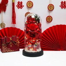 永生玫瑰花玻璃罩夜燈 結婚擺飾, 如圖所示 一諾天禧 - 【1紅色朵玫瑰】