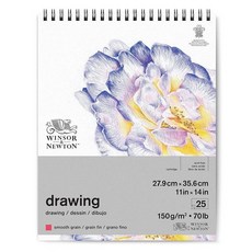 Winsor & Newton 클래식 드로잉 페이퍼 패드 45.7cm x 61cm18인치 24인치 25장 150gsm 유선 내추럴 화이트 108655, 부드러운 그레인, 27.9 x 35.6cm(11 x 14인치)