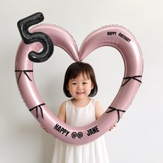 해피제이니 블랙 숫자 하트프레임 풍선 생일파티용품세트(프리레터링 시트지 포함) 포토존, 1세트, 5 핑크하트