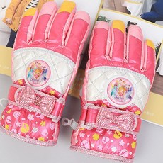 女童圖案印花防水加厚滑雪手套