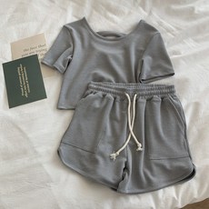 小蘭優購 修身簡約運動套裝女 夏季鬆緊腰短褲緊身短袖T恤兩件套休閒女裝