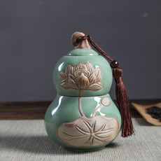 哥窯荷花茶葉罐 散茶容量220-300克, 哥窯出水芙蓉雙層 - 梅子青 散茶容量220 - 300克, 1套