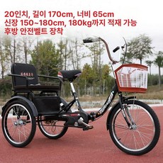 세발자전거 삼륜 등받이시트 어른용 노인 인력거 와이드 20인치 자전거 스쿠터 봄 더블 성인, F. 20인치 블랙 - (싱글 체인), 1개