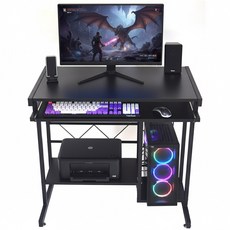 심플 좁은공간책상 키보드선반 장착 철제 선반 학생 학원 원룸 1인용 컴퓨터 책상, 블랙(목재상판)