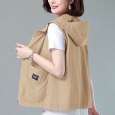 여성용 봄여름 후드 메쉬 베스트 얇은 빅 사이즈 집업 조끼