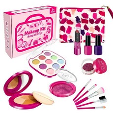 仿真化妝兒童寶寶化妝品女孩過家家手提包梳妝檯彩妝玩具, 1個, 玫紅包14件套