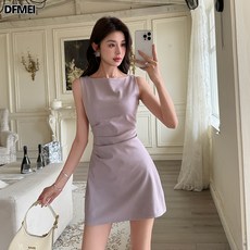 DFMEI 一字領收腰連衣裙