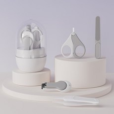 嬰兒指甲剪套裝：安全防夾肉新生兒專用寶寶指甲刀鉗兒童指甲剪, 【灰白5件套】剪/鉗/磨棒/鑷/盒, 1個