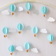 그리다 열기구 방울구름 모빌 가랜드, 스카이블루, 3개