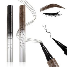 Boobeen 4포크 팁이 있는 방수 액체 눈썹 연필 2개 마이크로블레이드 브로우 펜 및 아이라이너 세트 오래, 블랙  라이트 브라운