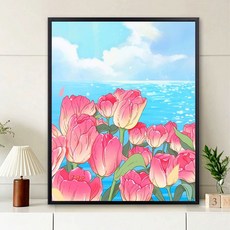 실십자수 꽃 프린트 십자수, 30x40, 프리미엄 외부 프레임 4색선택 기본블랙, r0106 튤립
