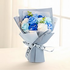 어버이날 꽃다발 스승의날 조화 장미 비누꽃다발 LED전구 쇼핑백 편지 세트, 1개, 블루