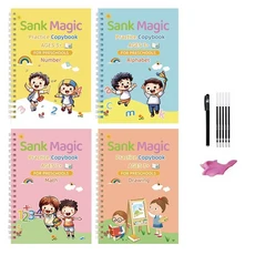 가라앉은 매직 연습 카피북 펜 유치원 어린이 서예 영어 버전 무료 닦기 어린이 재사용 가능한 필기장 4 개, 01 4pcs Sets, 01 4pcs Sets