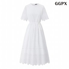 GGPX 페미닌 펀칭 패턴 반팔 롱 원피스 GQBOW027D