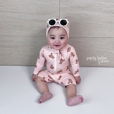 아기수영복 아기의류 베베 남아 여아 곰돌이 래쉬가드 셋업 (모자포함)