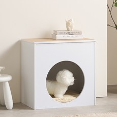 잉글랜더 오트 강아지집 고양이 숨숨집 겸용 협탁 600*600, 화이트+오크, 1개