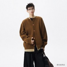 美式復古撞色開衫毛衣 臺灣出貨 秋季新款 寬鬆休閒針織外套