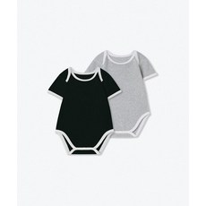무신사 스탠다드 MUSINSA STANDARD KIDS 베이비 링거 반소매 반팔 바디수트 2팩 [블랙/멜란지 그레이] MKEUT0Z04-45 418444