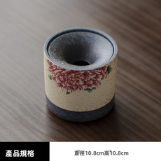 GUEFOON 陶瓷帶蓋防飛灰菸灰缸家用, 1個, 火石紅-直身漏斗菸灰缸（牡丹）小號:如圖所示（4317）