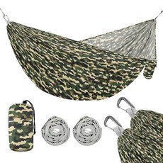 알라자 카모 그린 위장 캠핑 해먹 싱글 또는 2인용 500파운드 휴대용 낙하산 여행 해먹 하이킹 배낭 여행용 나무 스트랩 실내 야외용