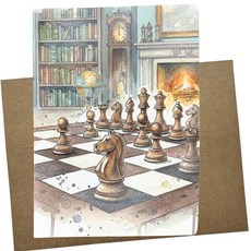 Whitman and Daughter 체스 생일 카드 남성 및 여성용 인사말 카드 (12.7 x 17.8cm(5 7인치) 빈 내부) 감사 노트 교사 감사 졸업식 또는, Whitman and Daughter 체스 생일 카드,