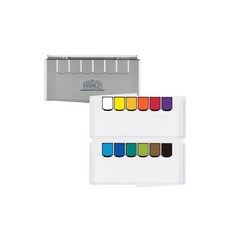 【時代中西畫材】韓國 MIJELLO 美捷樂 Mission 金級/銀級 塊狀水彩套組 12 / 20 / 24色套組, 銀級塊狀12色（含調色盤）