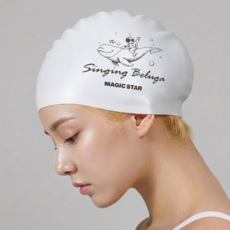 매직스타 싱잉 벨루가 수영모 (+1cm 컴포트 고래 실리콘 수모 MSW3US09), 화이트, 1개