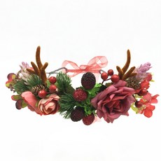 크리스마스 머리 신부 머리띠 착용 뿔 웨딩 브라이덜샤워 셀프웨딩 헤어 화관 액세서리 사진 여성 꽃 화환 소품, Adjustable, Red