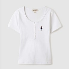 WHO.A.U 短袖短版T恤 鈕扣迷你熊修身上衣 韓系短版設計, A款白色-S（台現）, A款白色