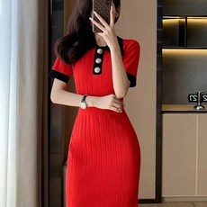 투니스 여성 니트 슬림핏 반소매 미니 원피스