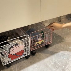 책가방 바구니 바스켓 바퀴달린 바퀴랙 학원가방 트레이 이동식 카트 정리 트롤리 철제, 03.핑크 L (볼드)