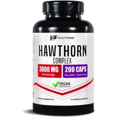 Healthfare Hawthorn Berry Supplement Extract 3000mg | Extra Strength Herbal Formula | 200 Vegan Ca, Healthfare Hawthorn Berry Supp
