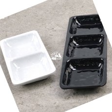 유광 흑스톤 백스톤 나눔 반찬그릇 3칸접시 분할접시 2구종지, 2칸구프 백스톤 DS-6536