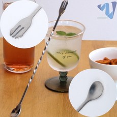 홈카페 하이볼 스텐 양면 머들러 롱 스틱 미니 바스푼 32cm, 1개