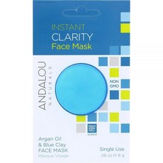 Andalou Naturals Instant Clarity 아르간 오일 & 블루 클레이 마스크 포드 7.9g(0.28온스), Andalou Naturals Instant Clari