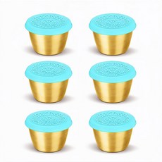 엘리펀트 304 스테인리스 골드 소스컵 6P 세트 - 70ml 단색 동그라미 무늬 실리콘뚜껑 밀폐 소분용 양념통, 아쿠아 스카이 블루, 6개
