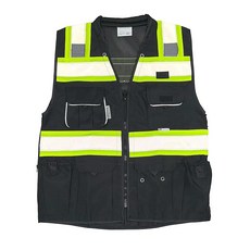 REXZUS (C 조끼 남성용 블랙 시리즈 안전 조끼 지퍼 및 유틸리티 포켓 포함 프리미엄 블랙 시리즈 측량사 조끼 (XXL 오렌지/블랙)