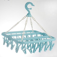 多功能折疊衣架加厚嬰兒晾衣架家用防風圓盤衣架宿舍襪子曬架無痕衣架防滑衣架晾衣架曬衣架晾曬架掛衣架衣物掛架多功能衣架, 鏈條方形30夾藍, 1個