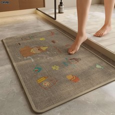 DFMEI 仿亞麻浴室地墊衛生間吸水墊廁所門口防滑腳墊洗手間編織速乾地毯, 1個, 歡樂狗